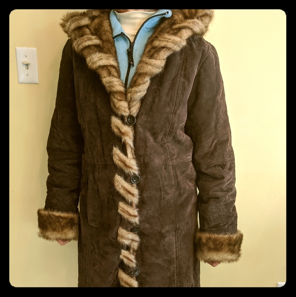 Genuine Leather /faux fur liner winter coat, woman